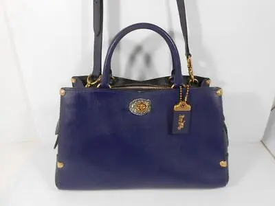 COACH Mason Carryall Navy Blue Smooth Leather W/Snakeskin Trim Satchel Bag 38717 • $229.99