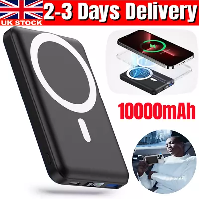 Magnetic Bank Power For IPhone Portable Battery Pack Wireless Charger 10000mAh • £12.89