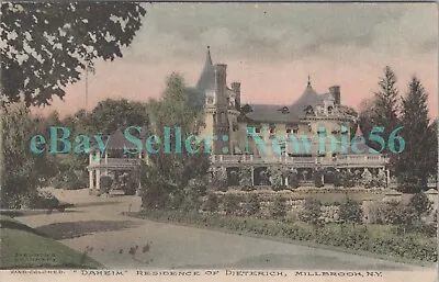 Millbrook NY - DIETERICH MANSION DAHEIM - Hand Colored Postcard Dutchess County • $12.75