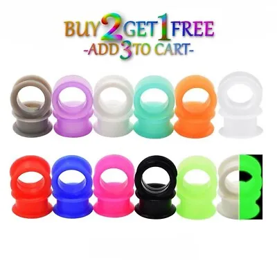 Pair 8g-1  SILICONE EYELET TUNNELS Double Flare Gauges Thin Flesh Ear Plugs 1031 • $3.99