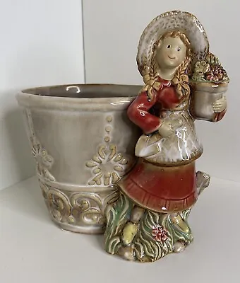 Vintage Gardening Lass Planter Flower Pot Ceramic Glossy 4-1/2  Pot 6-3/4  Tall • $48.37