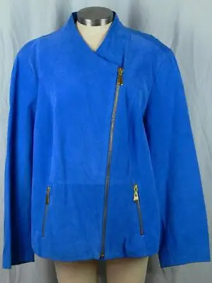 Queens Collection Queen Latifah Moto Jacket 2X Leather Blue Vintage VGC • $29.99