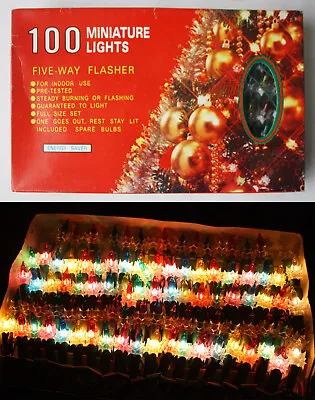 $49.99 • Buy Vintage 90's Christmas 100 Tree String Lights Diamond Reflectors Indoor New Nos!