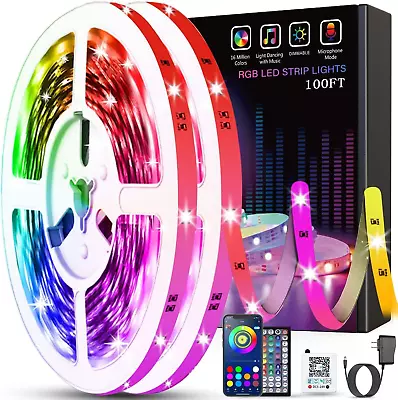 Led Lights For Bedroom 100Ft (2 Rolls Of 50Ft) Music Sync Color Changing Strip L • $15.98