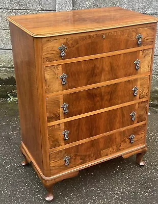 Superb Tall Walnut Art Deco Chest Of Drawers  Amazing Veneers We Deliver • £785