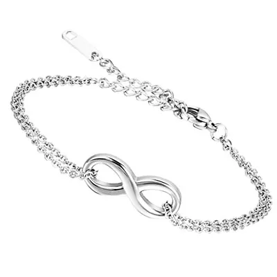 Men Women Polished Charm Infinity Love Symbol Stainless Steel Chain Bracelet • $8.09