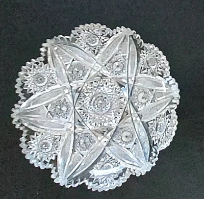 $99.99 • Buy American Brilliant Period Cut Glass Plate Hobstar Pinwheel Zipper ABP Low Bowl