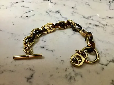Michael Kors Bracelet MK Link Gold Tone Plastic Tortoise Shell Bracelet Toggle • $9.95