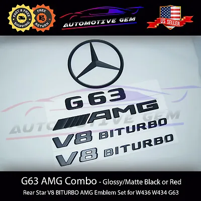 $91.19 • Buy G63 AMG V8 BITURBO Rear Star Emblem Black Badge Combo Set For Mercedes W463 W464