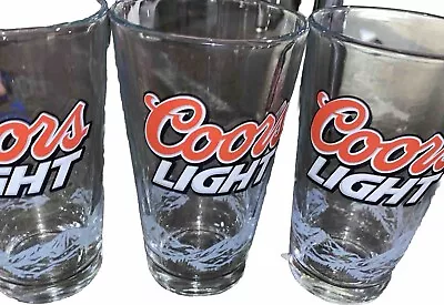 Coors Light Beer Glasses With Etched Blue Mountains 16oz Pint Vintage Lot Of 3 • $23.99