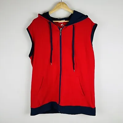 H2H Mens Casual Fit Zip-up Hoodie Vest Lightweight Sleeveless Hooded Red XL • $21.60