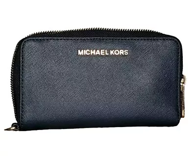 Michael Kors Zip Around Wallet Navy Blue Leather • $24.99