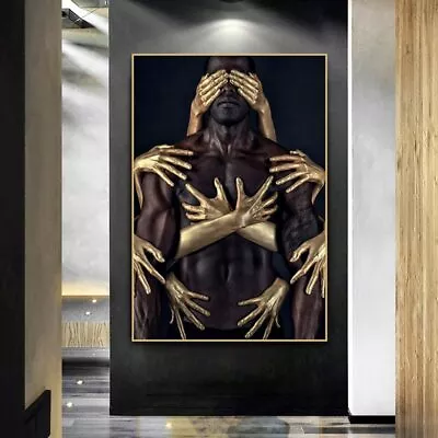 African Art Black Gold Sexy Man Canvas Painting Modern Wall Art Posters & Prints • $21.61