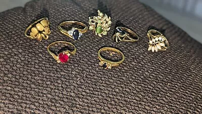 Vtg Costume Cocktail Rings  Lot Of 7 Various Sizes Opal Jade Sapphire Onyx Ruby • $44