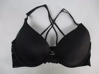 La Senza Bra 34D Black Obsession Racerback Demi Underwire Push Up Plunge Front • $10.38