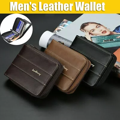 Men Men's Leather Wallet ID Credit Card Holder Bifold Zipper Coin Pocket Purse • $9.90