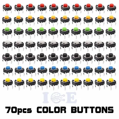 $8.08 • Buy 70Pcs 6x6x5mm 7 Colors PCB Momentary Tactile Tact Push Button Switch 4 Pin DIP