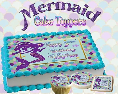 Mermaid Birthday Cake Topper Edible Paper Sugar Sheet Cupcakes Picture Sticker • $8.30