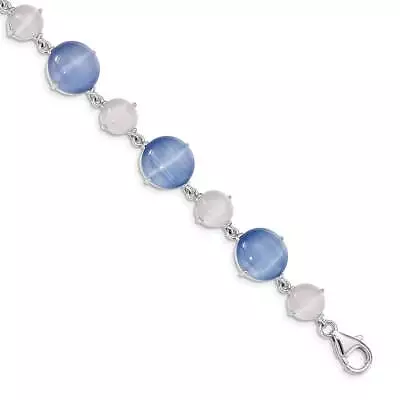 Sterling Silver Rhodium-plated Created Blue Cats Eye 7  Bracelet With 1  • $505.48