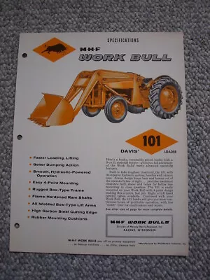 Massey-Harris-Ferguson Work Bull 202 Tractor Davis 101 Loader Brochure MINT C'55 • $19.99