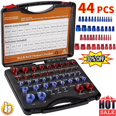 44PCS Inch & Metric Set Nut & Bolt Thread Checker Identifier Thread Gauges Box • $34.99