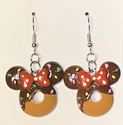 Silver Minnie Mouse Donut 🍩 Drop Dangle Earrings!! • $8.75