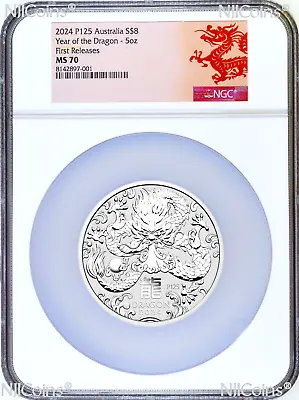 2024 P Australia Silver Lunar Year Of The DRAGON 5oz $8 Coin NGC MS70 FR • $279.97
