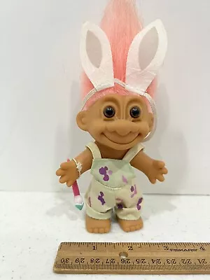 Russ 4.5  Troll Doll Peach Hair Easter  Bunny Ears Paint Brush Overalls • $12.99