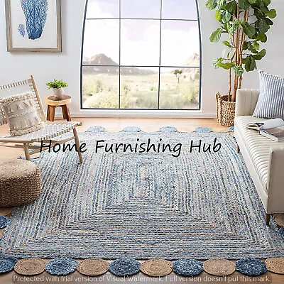 Braided Rug Natural Jute Rug Rectangle Floor Rugs Cotton Modern Area Rag Rugs • $77.92