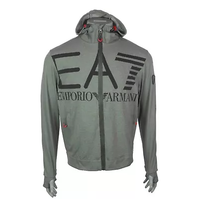 New Men's Emporio Armani EA7 Full Zip Hoodie Jacket Grey Stretch Zipped Pockets • £64.99