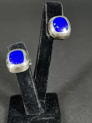 Vintage Mexican Sterling Blue Enamel With Green Accents Pierced Earrings  • $24.99