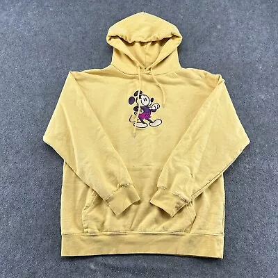 Mickey Mouse Sweatshirt Mens L Yellow Embroidered Hoodie Pullover Cotton Retro • $9.95