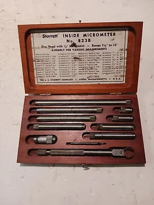 Vintage Starrett Inside Micrometer Set No. 823B 1  1/2 - 12  In Wooden Case USA • $175