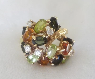 $308 • Buy 14k Yellow Gold Multi Gemstone Cluster Diamond Ring - 7.6 Gms, Sz 7.25, 3.32 Ctw