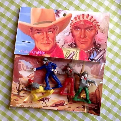 Vintage COWBOYS & INDIANS Plastic CAKE DECORATIONS Set 50s Retro Style Tv • £12.50