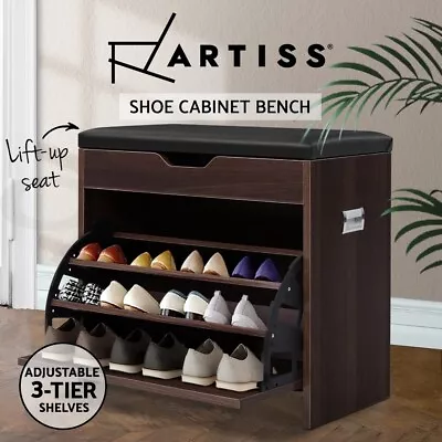 $82.95 • Buy Artiss Shoe Cabinet Bench Shoes Organiser Storage Rack Wooden Cupboard 15 Pairs