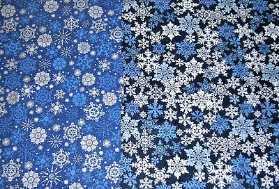 2 Patterns Blue With Silver/Metallic Snowflakes 100 % Cotton Quilting Fabric • $4.99