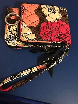 Vera Bradley Double ID Wristlet With Key Holder Mocha Rouge EUC • $13.99