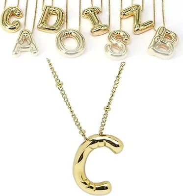 $8.89 • Buy Bubble Letter Necklace, Vlessi Balloon Alphabet Pendant 18k Gold Plated Necklace