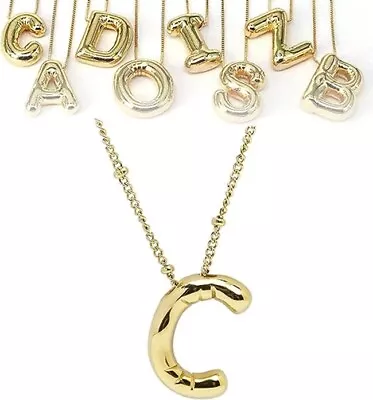 $8.89 • Buy Bubble Letter Necklace, Vlessi Balloon Alphabet Pendant 18k Gold Plated Necklace