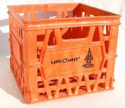 Vintage Land O Lakes Orange Plastic Dairy Milk Crate W/ Indian Maiden Logo • $84.96