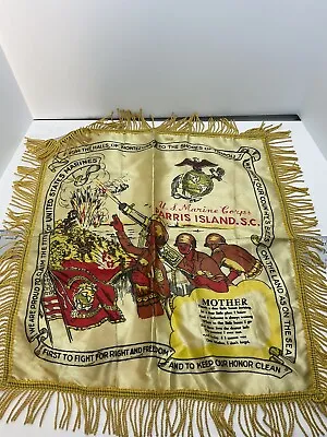 WWII U.S. Marine Corps. Parris Island S.C. Silk Fringed Pillow Cover • $18.95