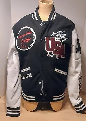 American College USA Varsity Jacket Wool And Leather Size M • £199.99