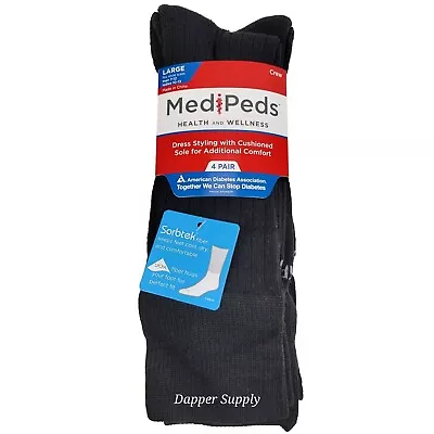 MediPeds Crew Socks Sorbtek Diabetic Black Size Large 7-12 Black 4 Pair New • $18.78