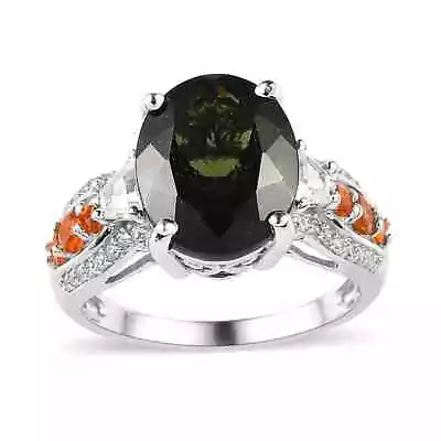 WOW!! 5.00ctw Bohemian Moldavite & Multigem Ring Platinum Plated Sterling Size 7 • $139