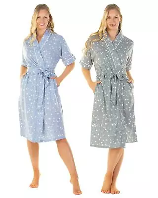 La Marquise Cotton Robe Heather Stars Half Sleeve Jersey Wrap Dressing Gown • £19.99