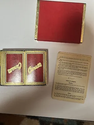 Vintage Canasta Card Game Rule Sheets Mid-Century Red Velvet Case • $10