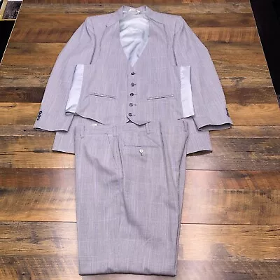 Johnnny Carson 3 Piece Suit Vest Pants 39x30 Plaid Vintage  • $125