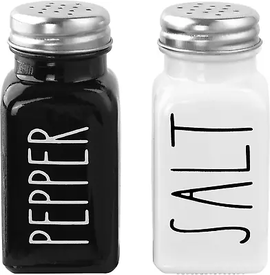 Salt And Pepper Shakers Set - Farmhouse Kitchen Vintage Glass Black Hite Shaker  • $14.99