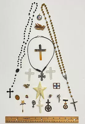 Vintage Costume Jewelry Lot Necklace Charm Pendant Cross Religious Faith • $12.99